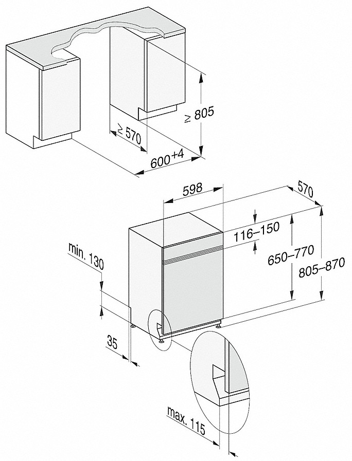 Схема встраивания для посудомоечной машины Korting KDI 45980